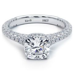 Cushion Hidden Halo Three Sided Micropavé Shank Diamond Engagement Ring Setting (1.15ctw) in 18k White Gold