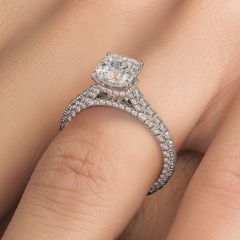 Cushion Hidden Halo Three Sided Micropavé Shank Diamond Engagement Ring Setting (1.15ctw) in 18k White Gold