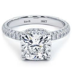 Cushion Hidden Halo 3 Sided Micropavé Diamond Engagement Ring Setting (1.00ctw) in 18k White Gold