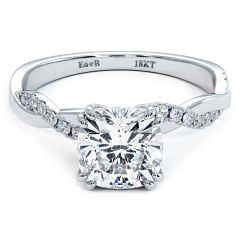 Cushion Cut Petite Infinity Twist Double Prongs Micropavé Diamond Engagement Ring Setting (0.13ctw) in 18k White Gold