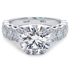 Round Brilliant Micropavé Halo Set Shank Diamond Engagement Ring Setting (0.85ctw) in 18k White Gold