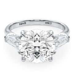 Three Stone Ring Round Center With Tapered Baguette (0.44ctw)