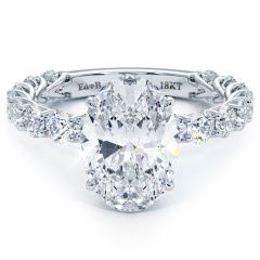 Oval Hidden Halo Basket Head Diamond Engagement Ring Setting (1.40ctw) In 18k White Gold