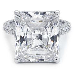 Radiant Cut Hidden Halo Basket Head With 3 Sided Micropave Shank Diamond Engagement Ring Setting (1.45ctw) in 18k White Gold