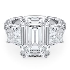 Three Stone Ring Emerald Shape with Trapezoid (2.85ctw)