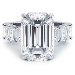 Emerald Cut Hidden Halo Basket Head Masterpiece Diamond Engagement Ring Setting (3.42ctw) In 18k White Gold
