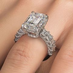Emerald Cut Micropavé Masterpiece Diamond Engagement Ring Setting (5.12ctw) in 18k White Gold