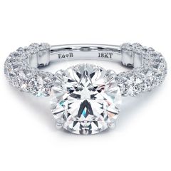 Round Hidden Halo Micropavé Basket Head U Shape Set Shank Diamond Engagement Ring Setting (2.45ctw) in 18k White Gold