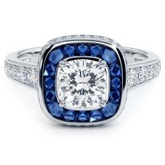 Cushion Cut Art Deco Sapphire & Diamond Engagement Ring Setting (1.11ctw) in Platinum