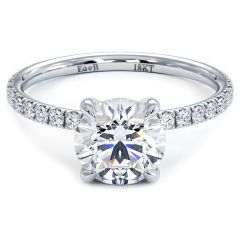 Round Center Diamond Plain Gold Wire Basket Petite Micropavé Diamond Engagement Ring Setting (0.30ctw) in 18k White Gold