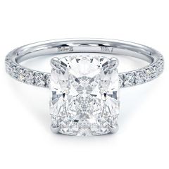 Long Cushion Center Wire Basket Head Petite Micropavé Diamond Engagement Ring Setting (0.38ctw) in 18k White Gold