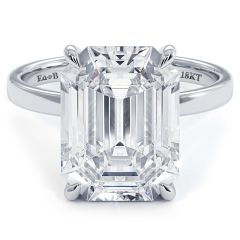 Emerald Cut Hidden Halo Basket Head, Plain Gold Shank, Diamond Engagement Ring Setting (0.12ctw) in 18k White Gold