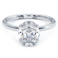 Oval Shape Hidden Halo Center Micropavé Wire Basket With Plain Gold Shank Engagement Ring Setting (0.15ctw) in 18k White Gold