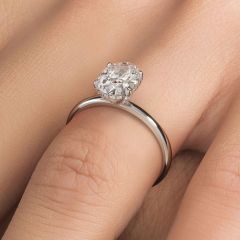 Oval Shape Hidden Halo Center Micropavé Wire Basket With Plain Gold Shank Engagement Ring Setting (0.15ctw) in 18k White Gold