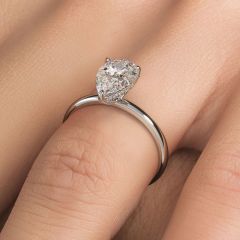Pear Shape Hidden Halo Micropavé Wire Basket With Plain Gold Shank Engagement Ring Setting (0.18ctw) in 18k White Gold
