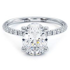 Oval Hidden Halo Basket Head, Half Way Diamond Shank, Diamond Engagement Ring Setting (0.32ct) in 18k White Gold