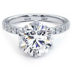 6 Prong Head With Diamonds On The Prongs For Round Center Diamond Engagement Ring Setting (1.0ctw) in 18k White Gold