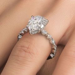 Pear Shape Hidden Halo With Alternating Round & Marquise Diamond Shank Engagement Ring Setting (1.05ctw) in 18k White Gold