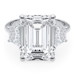 Emerald Three-Stone Ring with Trapezoid Side Stones and Plain Shank (0.62ctw)