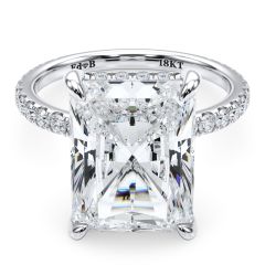 Emerald Cut Hidden Halo Basket Head Diamond Engagement Ring Setting (0.62ctw) in 18k White Gold