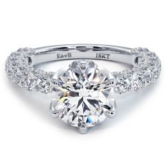 Round Center 6 Prong Micropavé U Shape Setting Diamond Engagement Ring Setting (2.35ctw) In 18k White Gold