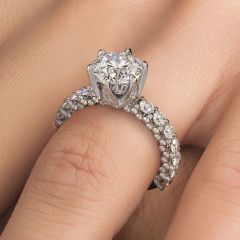 Round Center 6 Prong Micropavé U Shape Setting Diamond Engagement Ring Setting (2.35ctw) In 18k White Gold