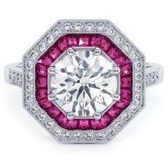 Round Brilliant Antique Art Deco Ruby & Diamond Engagement Ring Setting (1.35ctw) in Platinum