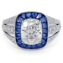 Cushion Cut Antique Art Deco Sapphire & Diamond Engagement Ring Setting (1.30ctw) in Platinum