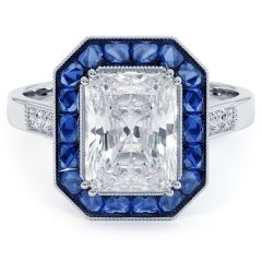 Radiant Cut Antique Art Deco Sapphire & Diamond Engagement Ring Setting (1.45ctw) in Platinum