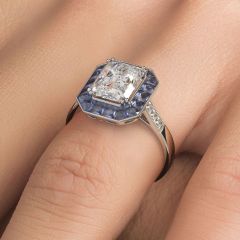 Radiant Cut Antique Art Deco Sapphire & Diamond Engagement Ring Setting (1.45ctw) in Platinum