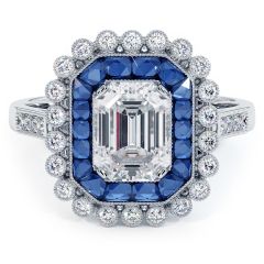 Emerald Cut Antique Art Deco Sapphire & Diamond Engagement Ring Setting (1.38ctw) in Platinum