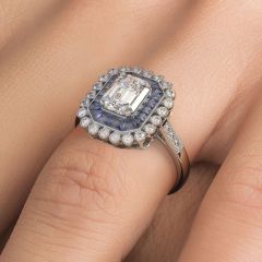 Emerald Cut Antique Art Deco Sapphire & Diamond Engagement Ring Setting (1.38ctw) in Platinum