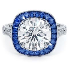 Round Brilliant Antique Art Deco Sapphire & Diamond Engagement Ring Setting (1.47ctw) in Platinum