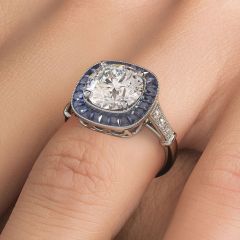 Round Brilliant Antique Art Deco Sapphire & Diamond Engagement Ring Setting (1.47ctw) in Platinum