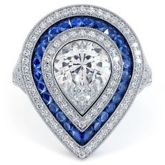 Pear Shape Antique Art Deco Sapphire & Diamond Engagement Ring Setting (1.37ctw) in Platinum
