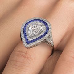 Pear Shape Antique Art Deco Sapphire & Diamond Engagement Ring Setting (1.37ctw) in Platinum