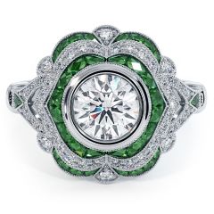 Round Brilliant Antique Art Deco Emerald & Diamond Engagement Ring Setting (1.40ctw) in Platinum