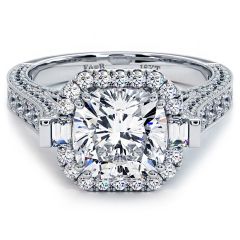 Cushion Halo Micropavé Milgrain Diamond Engagement Ring Setting (1.65ctw) in 18k White Gold
