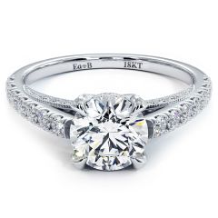 Round Brilliant Micropavé Milgrain Prongs Diamond Engagement Ring Setting (0.85ctw) in 18k White Gold