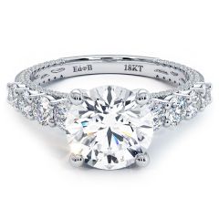 Round Brilliant Micropavé & Graduated Side Diamond Engagement Ring Setting (1.45ctw) in 18k White Gold