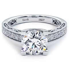 Round Head, Filigree U Shape Prongs Vintage Style Diamond Engagement Ring Setting (0.63ctw) in 18k White Gold