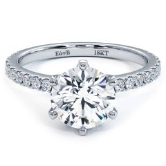 6 Prong Head, Micropave Diamond Shank, Engagement Ring Setting (0.41ctw) in 18k White Gold