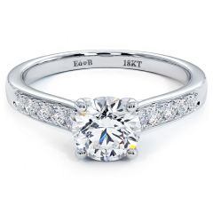 Round Center Chanel Bead Shank Diamond Engagement Ring Setting (0.26ctw) in 18k White Gold