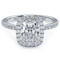 Cushion Cut (Long) Micropavé High Set Halo Diamond Engagement Ring Setting (0.66ctw) in 18k White Gold