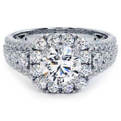 Cushion Halo With Round Center Diamond Vintage Style Diamond Engagement Ring Setting (1.17ctw) in 18k White Gold