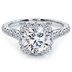 Cushion Halo With Round Center Beaded Prong Diamond Engagement Ring Setting (1.12ctw) in 18k White Gold