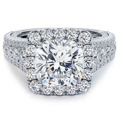 Cushion Halo Vintage Style Micropavé Graduated Shank Diamond Engagement Ring Setting (2.40ctw) in 18k White Gold