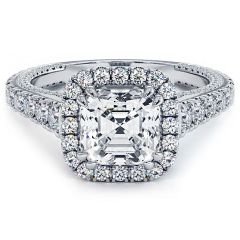 Cushion Halo With Asscher Cut Center Micropavé Diamond Engagement Ring Setting (1.21ctw) in 18k White Gold