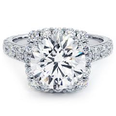 Cushion Halo With Round Center Double Prongs Micropave Diamond Engagement Ring Setting (1.65ctw) in 18k White Gold