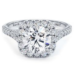 Cushion Halo With Round Center Split Shank Micropavé Diamond Engagement Ring Setting (0.65ctw) in 18k White Gold